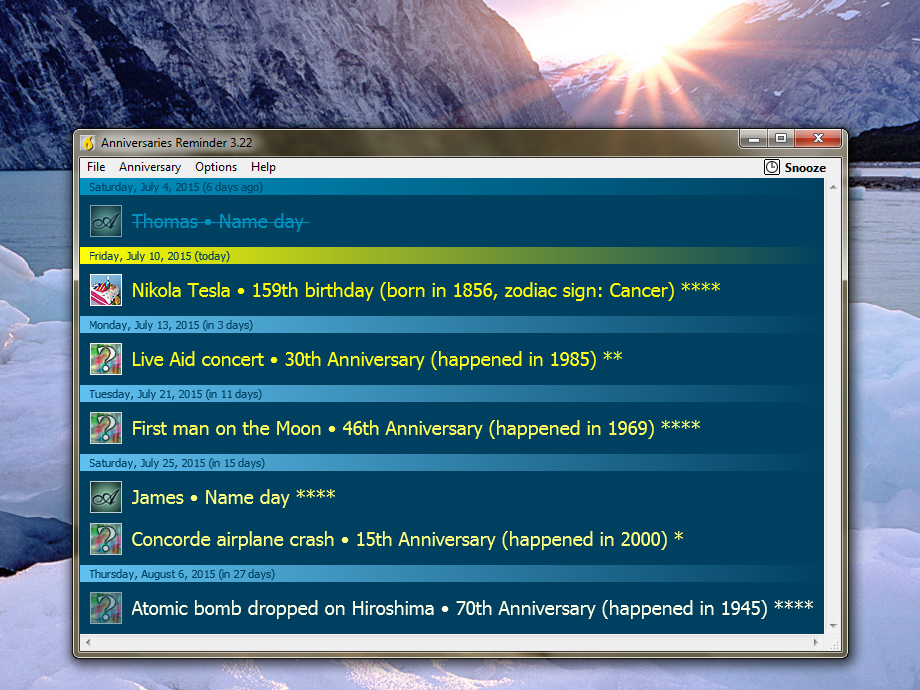 Click to view Anniversaries Reminder 3.22 screenshot
